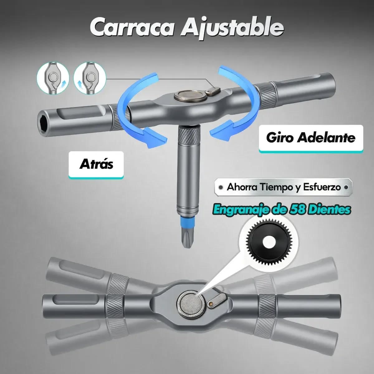 Trinquete ajustable con engranaje de 58 dientes y giro en ambos sentidos
