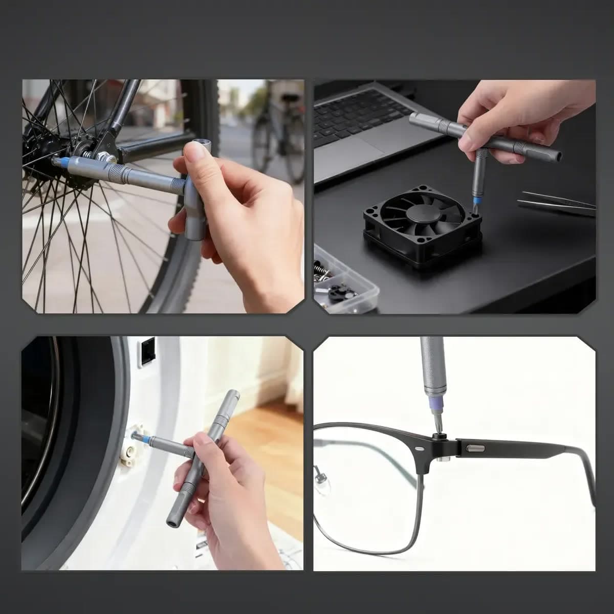En uso: bicicleta, ventilador, lavadora y lentes