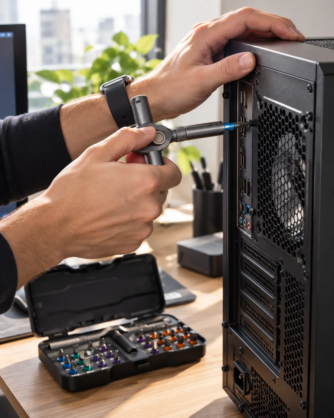 Abriendo la carcasa de un computador de escritorio